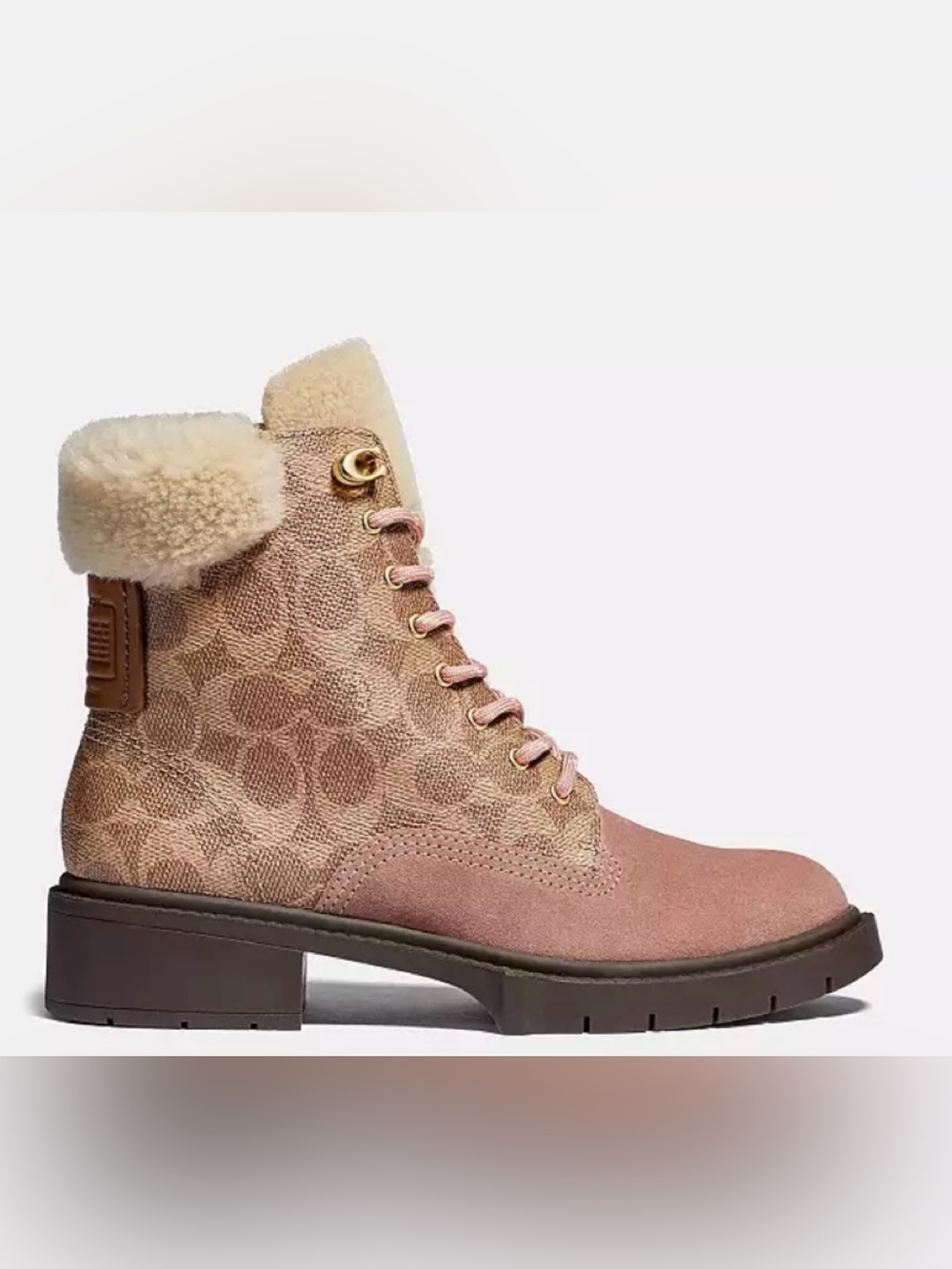 Coach Pink Suede & Signature Canvas Lace-Up Ankle Boot